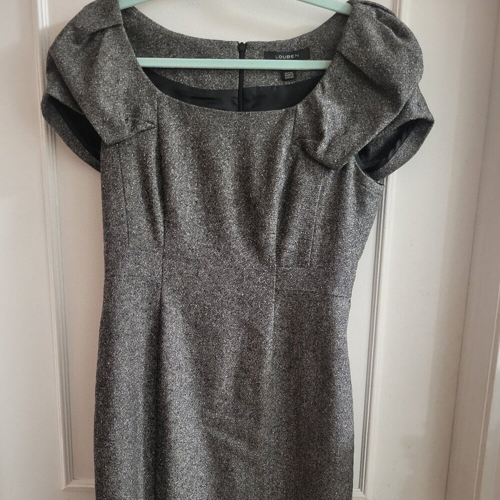 Louben Grey Midi Dress with Cap Sleeves